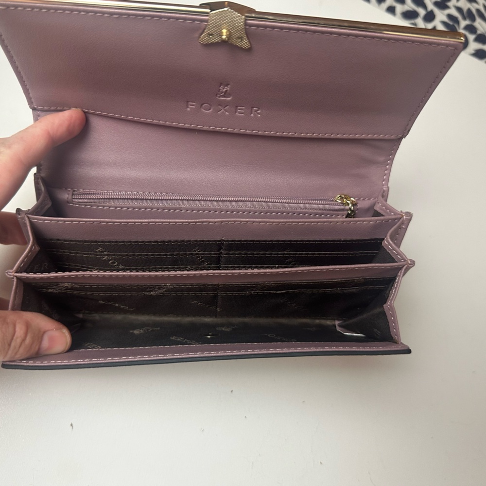 FOXER Pink Cowhide Shiny Vinyl Glittery Bifold Gold Hardware Wallet *LikeNew* - Picture 14 of 16